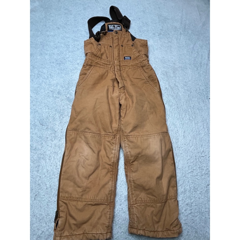 Walls Tough Wear Youth Insulated Bib Overalls Brown Duck Size Medium 8/10